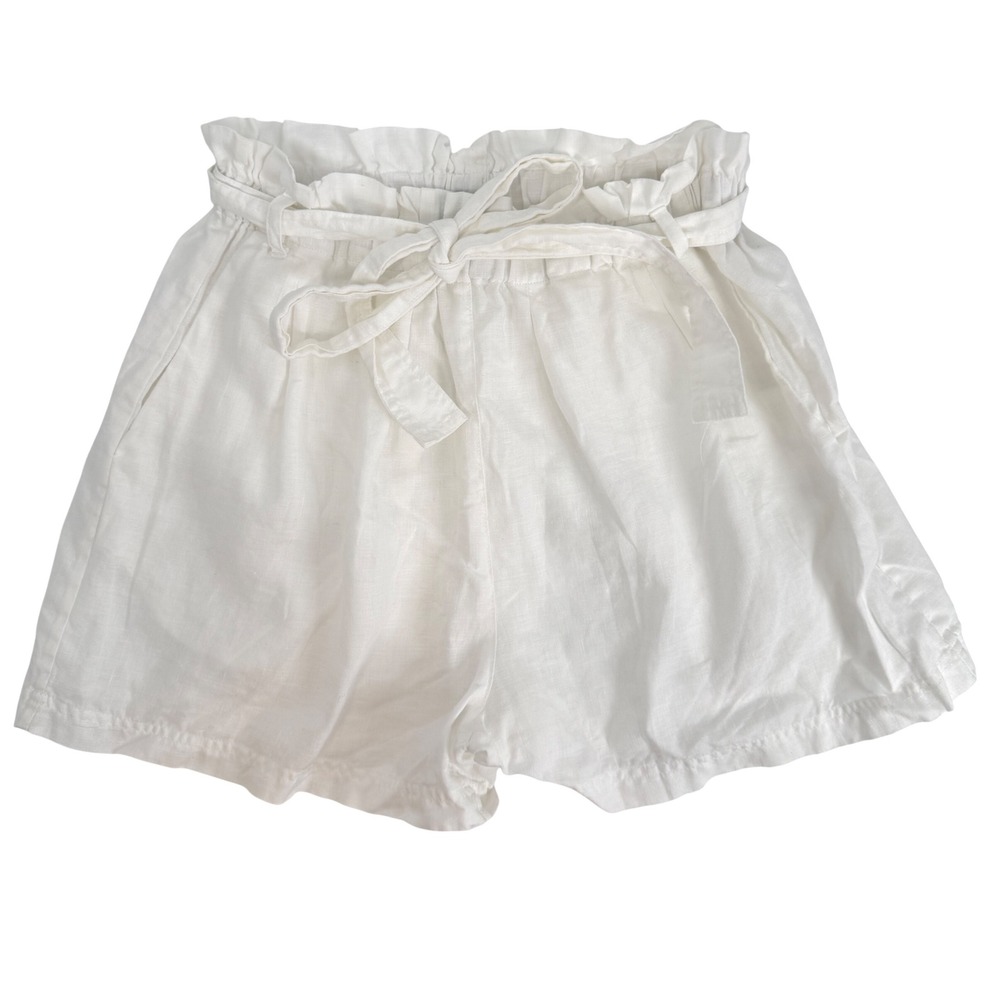 Mersea Voyageur White Linen Paperbag‎ Waist Tie Shorts Size S